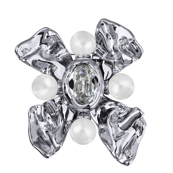 Брошь Грациоза (кристаллы SW белые, Майорка; покрытие родий)