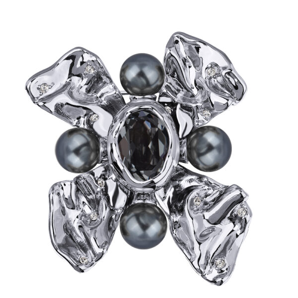 Брошь Грациоза (кристаллы SW темно-серые, Майорка; покрытие родий)