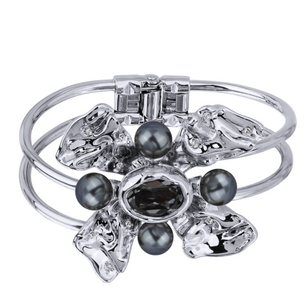 Браслет Грациоза (кристаллы SW темно-серые, Майорка; покрытие родий)