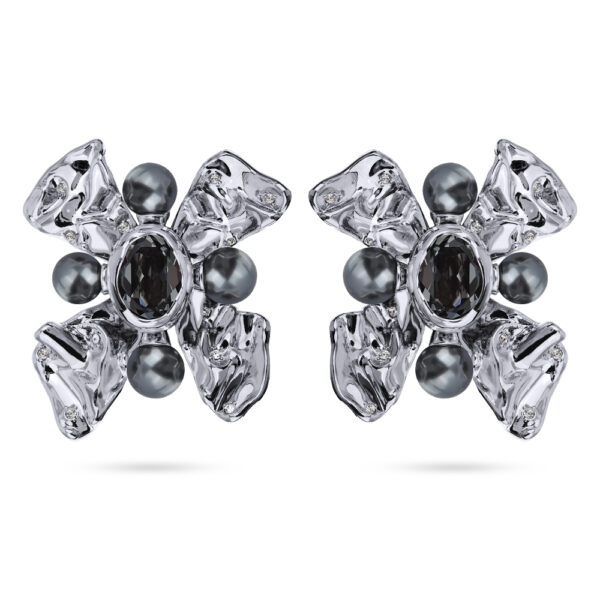 Клипсы Грациоза (кристаллы SW темно-серые, Майорка; покрытие родий)