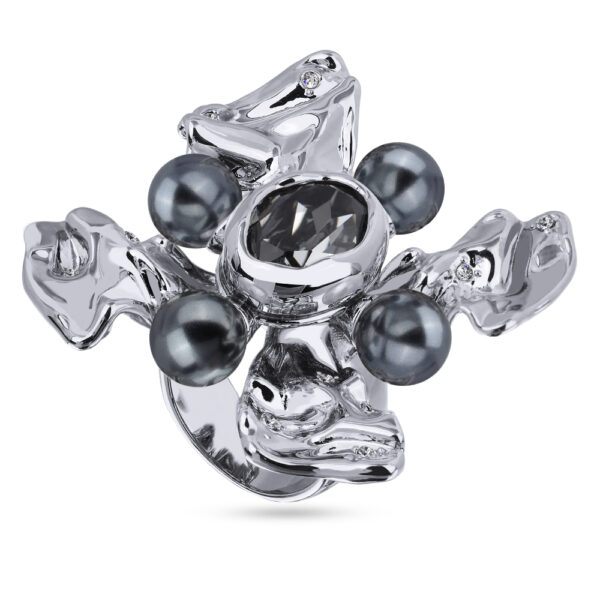 Кольцо Грациоза (кристаллы SW темно-серые, Майорка; покрытие родий)