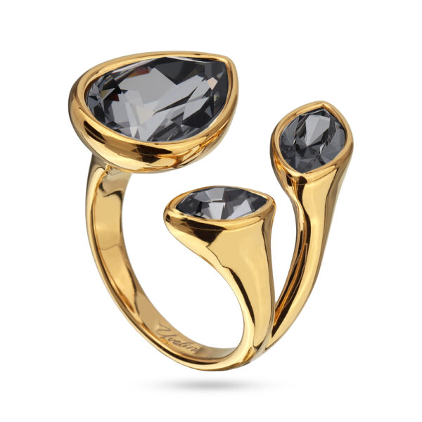 Кольцо Эйва (кристаллы SW темно-серые; покрытие золото)