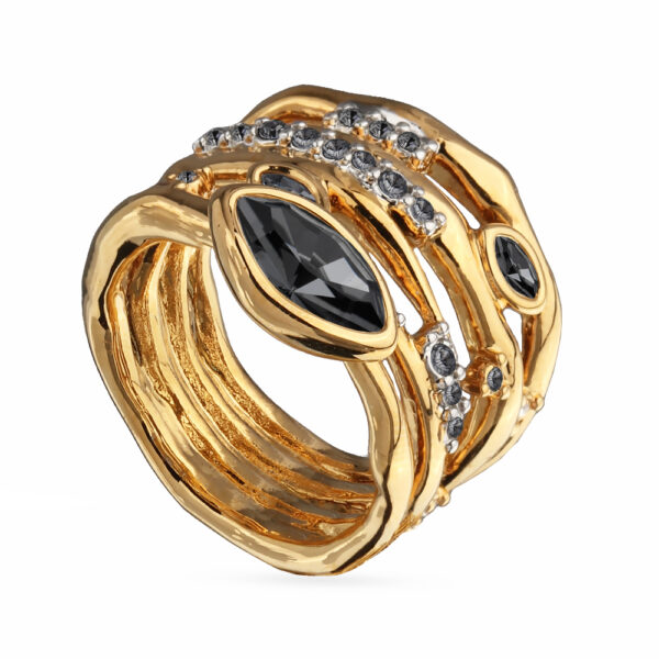 Кольцо Эйва (кристаллы SW темно-серые; покрытие золото, родий)