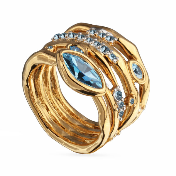Кольцо Эйва (кристаллы SW аквамарин; покрытие золото, родий)