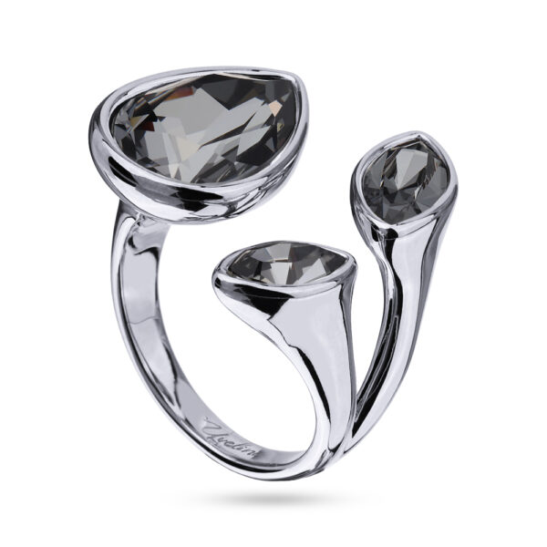 Кольцо Эйва (кристаллы SW темно-серые; покрытие родий)