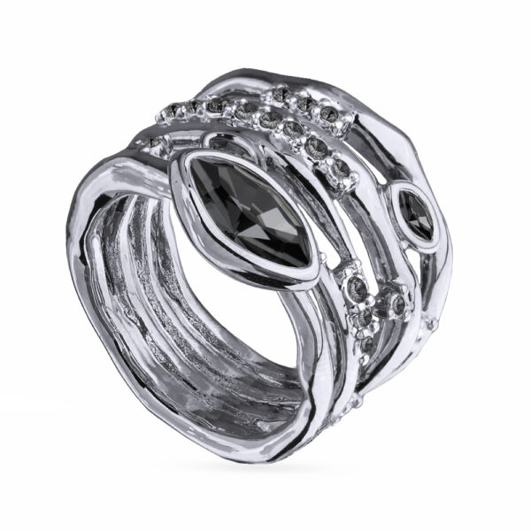 Кольцо Эйва (кристаллы SW темно-серые; покрытие родий)