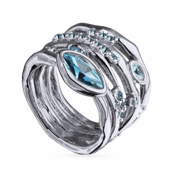 Кольцо Эйва (кристаллы SW аквамарин; покрытие родий)