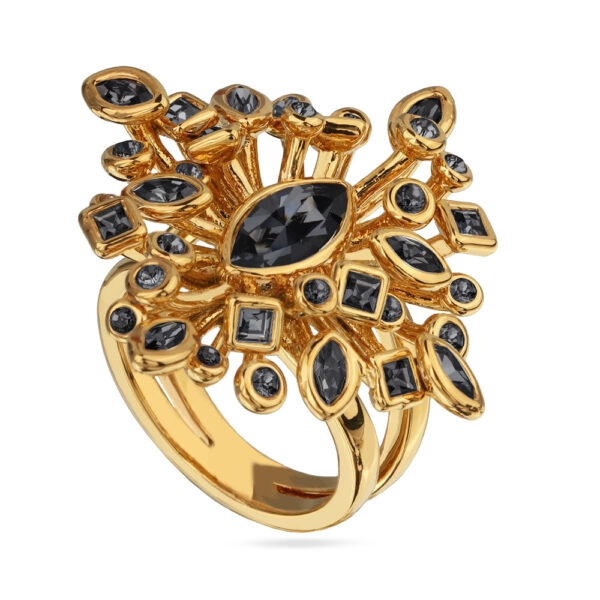 Кольцо Эйва (кристаллы SW темно-серые; покрытие золото)