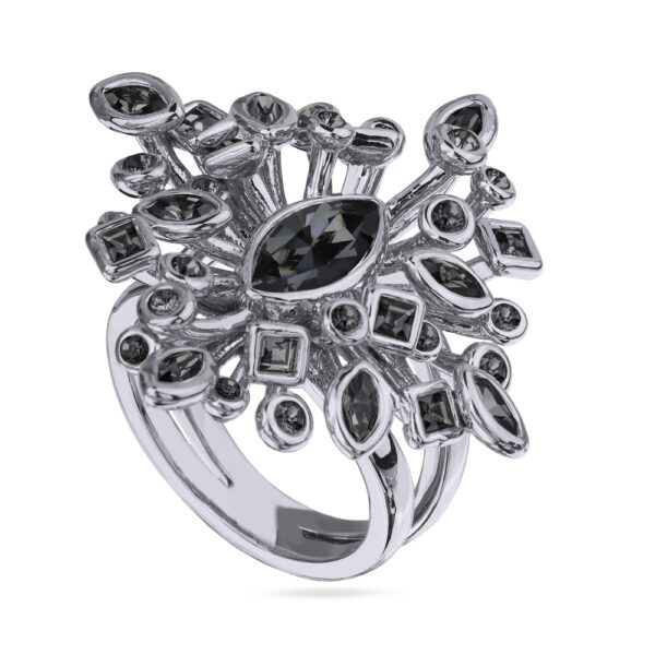 Кольцо Эйва (кристаллы SW темно-серый; покрытие родий)