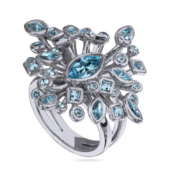 Кольцо Эйва (кристаллы SW аквамарин; покрытие родий)