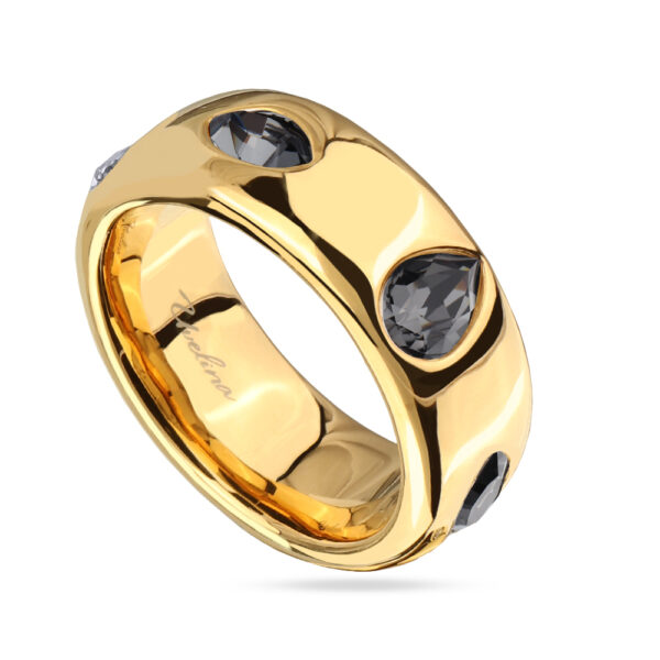 Кольцо Эйва (кристаллы SW темно-серые; покрытие золото)