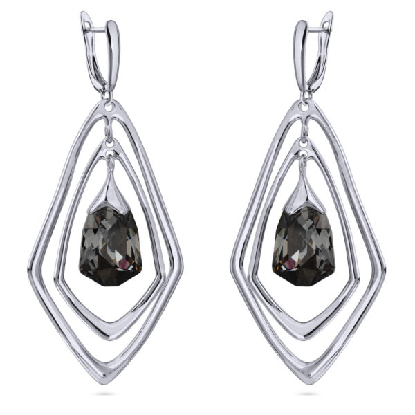 Серьги Румба (кристаллы SW темно-серые; покрытие родий)