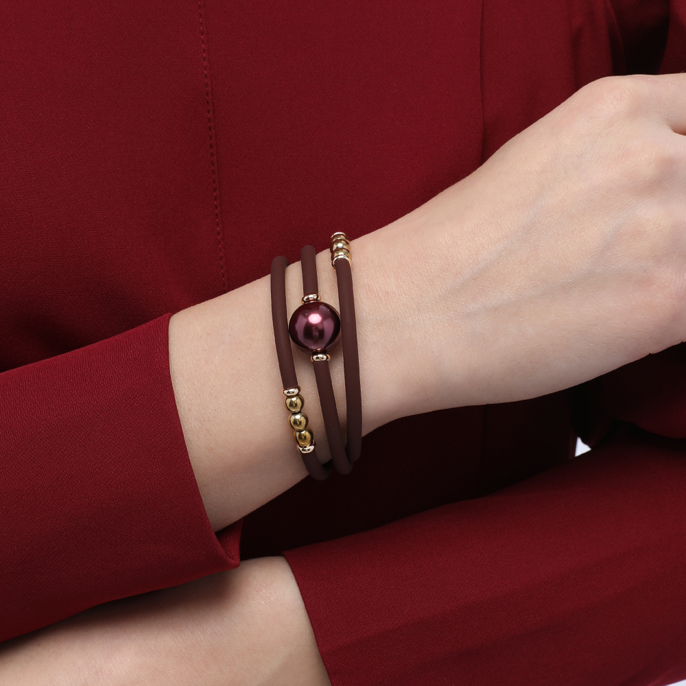 Браслет Гевея (Майорка 16мм бургунди, каучук шоколад; покрытие золото) — изображение 2