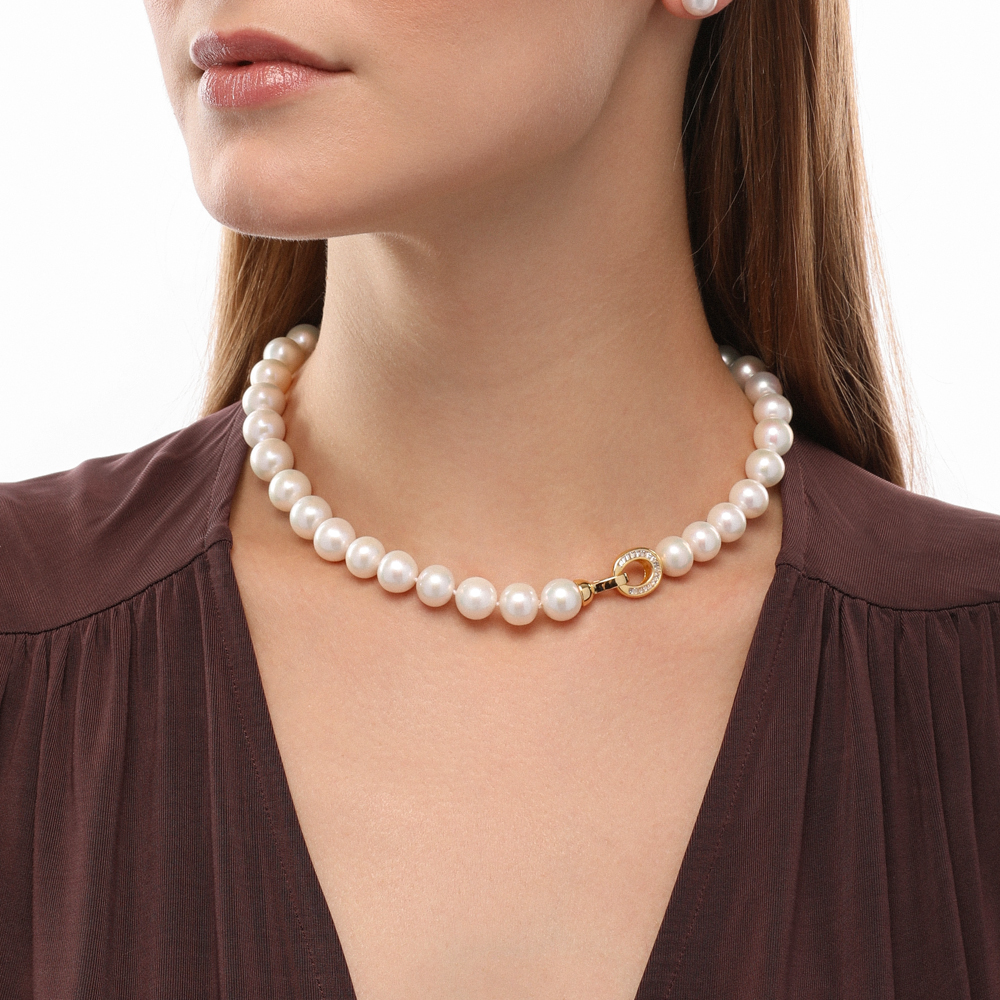 Комплект Эдисон (жемчуг белый 10-14мм; покрытие золото) 45см — изображение 3