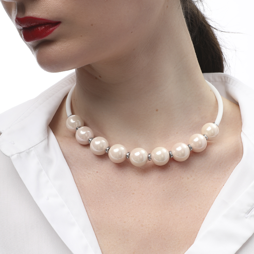 Колье Гевея (Майорка 16мм розовая, каучук белый; покрытие родий) 45-50см — изображение 2